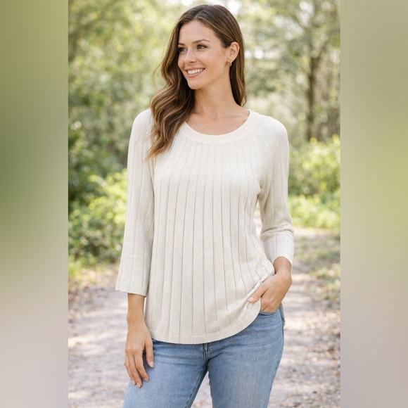 LOFT Sweaters - Loft A-line Ribbed Flare Sleeve Round Neck Sweater Women Med Cream
